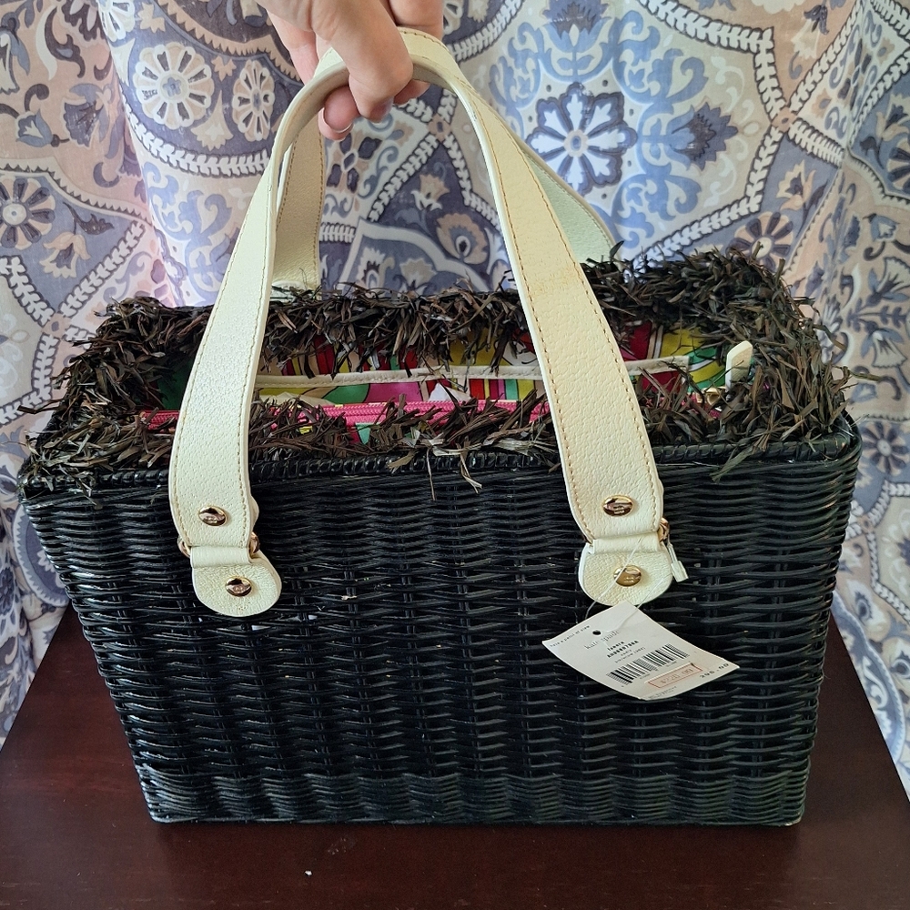 NWT Vintage Kate Spade Black and White Wicker Tote - Picture 5 of 13